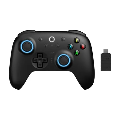 Close up of the controller face showing the RGB fire ring around the thumbsticks