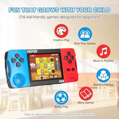The game selection menu on the handheld showing a grid of built-in retro titles