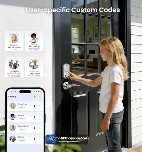 The lock app on a phone showing remote unlock and guest code controls