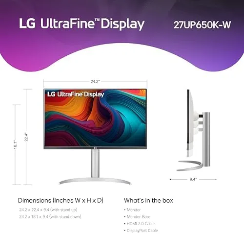 The monitor showing a detailed spreadsheet with sharp text at 4K resolution