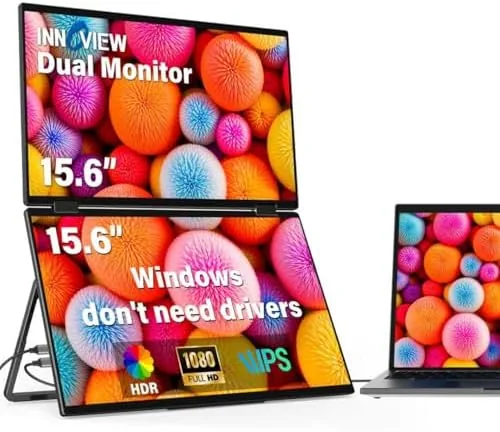 The InnoView dual portable monitor folded flat with two stacked screens