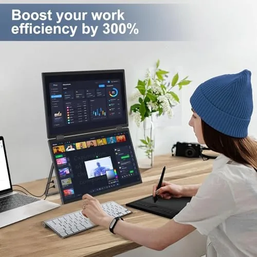 The InnoView dual monitor beside a single portable monitor for comparison