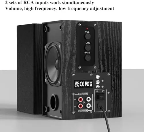 Another view of the Elimavi 30W X 2 Powered Bookshelf Speakers, RCA Input for