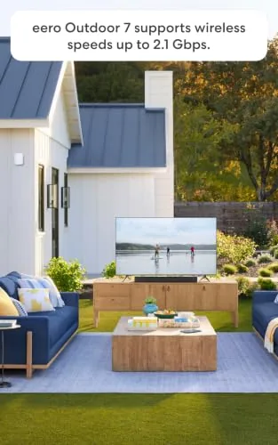 Another view of the Amazon eero Pro 7 (3-pack) with Amazon eero Outdoor 7