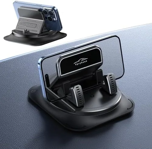 360 degree rotation phone holder mounted on a dashboard with a phone in portrait