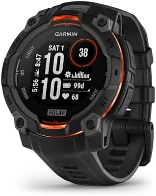 Garmin Instinct 3 Solar 45mm black on a wrist outdoors in daylight