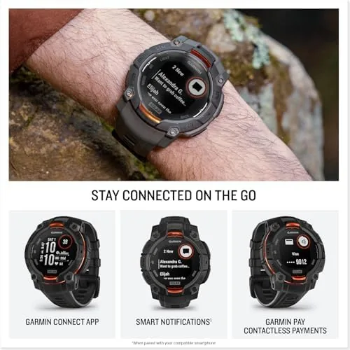 The watch worn on a trail with a GPS track shown on the display