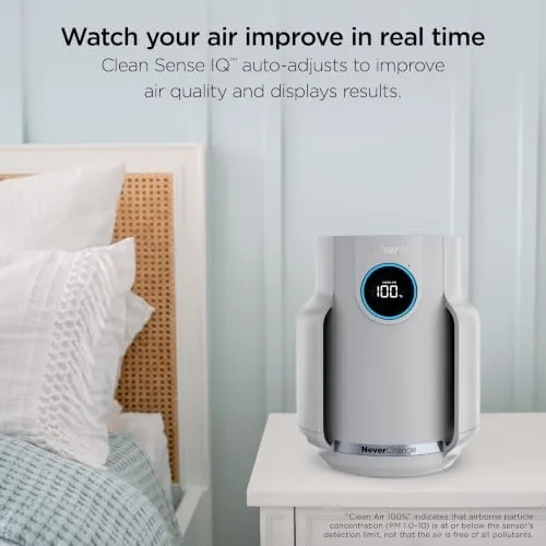 The control panel and air quality color ring on top of the purifier