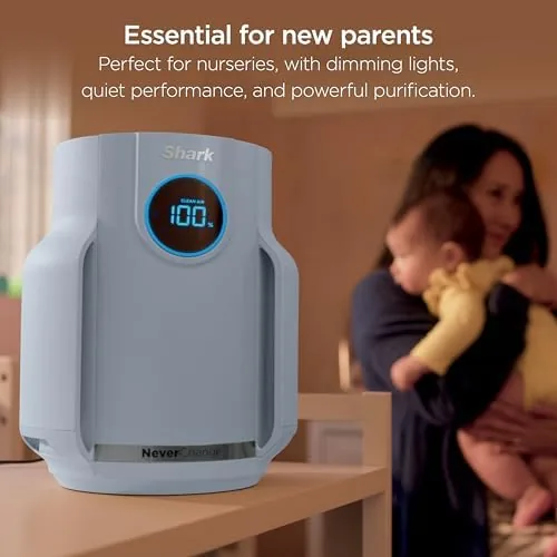 The air quality sensor showing a green reading in a bedroom