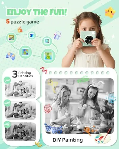 The kids instant print camera next to a plain digital kids camera for comparison