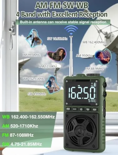 The Bluetooth AM FM Shortwave Radio with NOAA Weather Alert,1250mAh Rechargeable compared in context