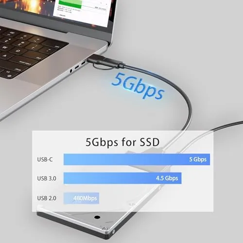 Detail shot of the SATA to USB 3.0 and USB C Adapter Cable for features
