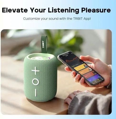 The Tribit StormBox Mini+ Portable Bluetooth Speaker, 12W, 360° Sound, Green in real use