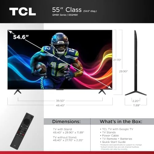 Rear view of the TCL QM6K showing the ports and stands