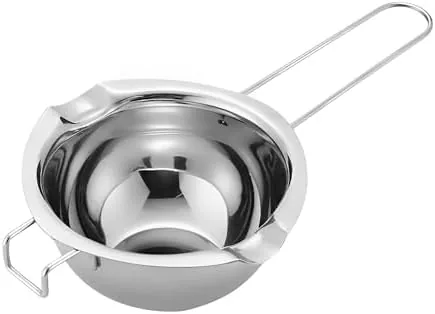 The 480ml stainless steel double boiler pot sitting above a base of simmering water