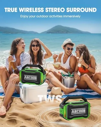 The ANCOON Speakers Bluetooth Wireless: 80W(Peak) Loud Speaker with Bass, 20H in real use