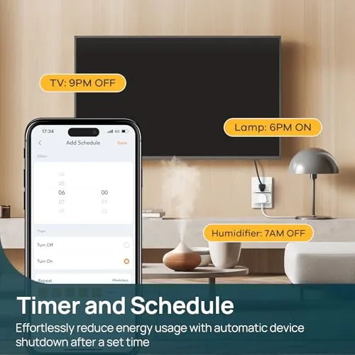Detail shot of the Linkind Matter Smart Plug, Work with Apple Home, Alexa, Google features