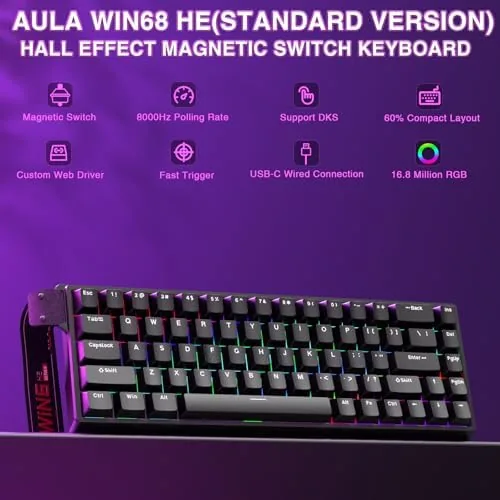 Close up of the aluminum top plate and keycap profile on the AULA WIN68