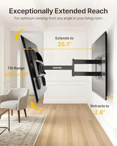 A 75 inch TV mounted and tilted on the monTEK mount during installation