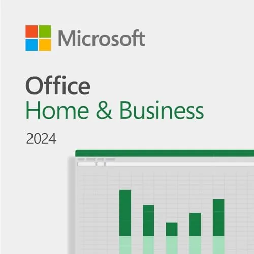 Microsoft Office Home and Business 2024 apps open on a laptop with the product code nearby