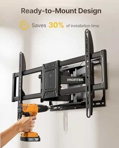 The mount folded flush with the large TV sitting close to the wall