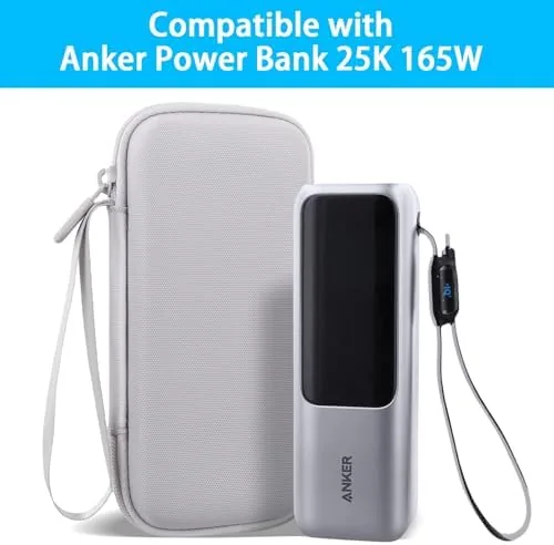 The power bank inside the case with a charging cable in the mesh pocket
