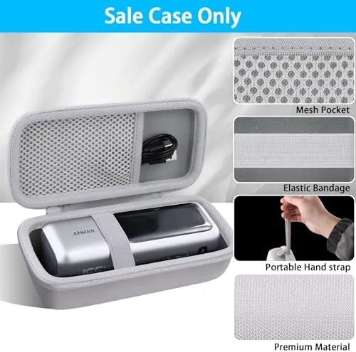 The loaded case held by the wrist strap during a commute