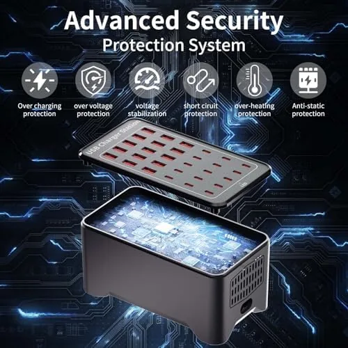 The 150W(30A) 30-Port USB Charging Station, Multiple USB C Charger Block in real use