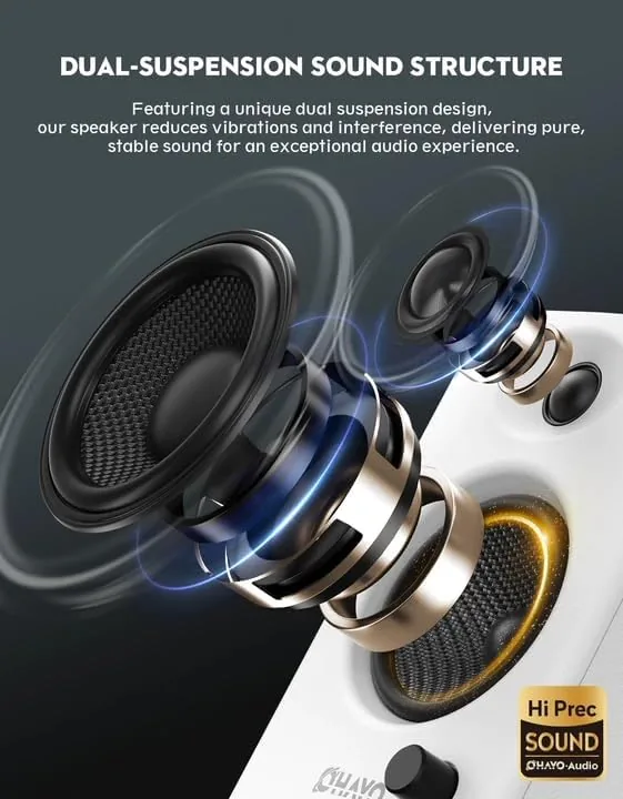 Detail shot of the OHAYO 60W Computer Speakers for Gaming and Music, Active Bluetooth features
