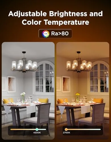 The bulbs glowing in a vivid warm white in a chandelier fixture