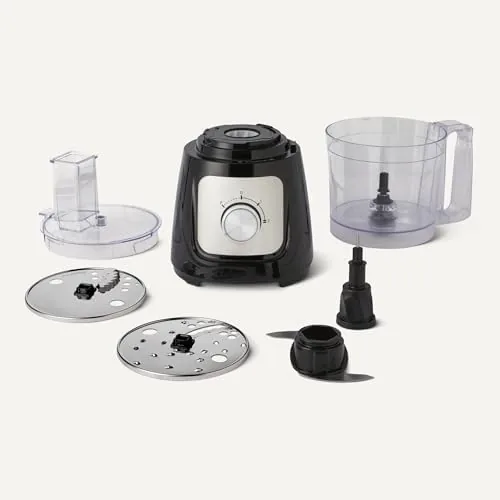 Chopped vegetables inside the 10 cup bowl of the Amazon Basics food processor