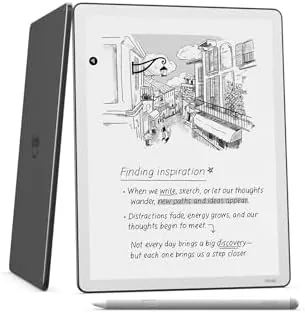 Close view of the Kindle Scribe display showing crisp text and an adjustable front light