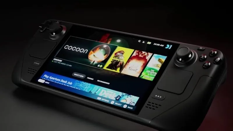 The Steam Deck OLED next to the original LCD model showing the display difference