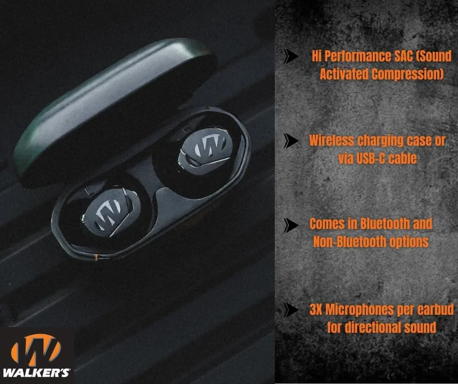Another view of the Walker's SUPPRESSOR Electronic Earbuds | HD Sound, 36-Hour Battery, Waterproof Design