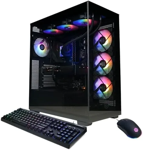 The CyberPowerPC Gamer Xtreme VR desktop tower with tempered glass side panel