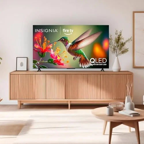Close up of the slim bezels and bottom edge of the INSIGNIA QF Series television