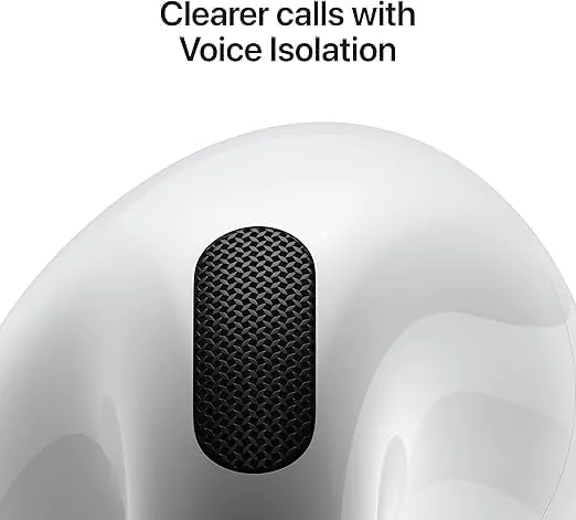 A person wearing the AirPods 4 while walking on a city street