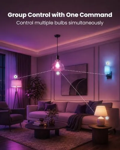 A child bedroom lit in soft purple with the TJOY smart bulbs during evening
