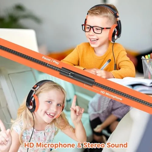 The rockpapa 2Pcs Wired Kids Headphones with Microphone & 3.5mm Cord in real use