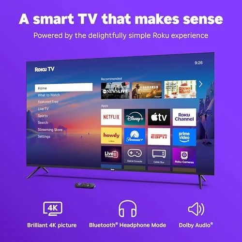 Detail shot of the Roku Smart TV ,  65-Inch Select Series, 4K HDR TV features