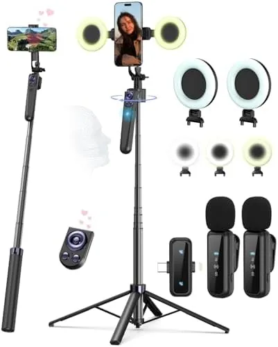 Vlogging Kit for iPhone/Android, 63"Auto Face Tracking Tripod for iPhone with Light, Wireless Microphones Review: Tested and Rated
