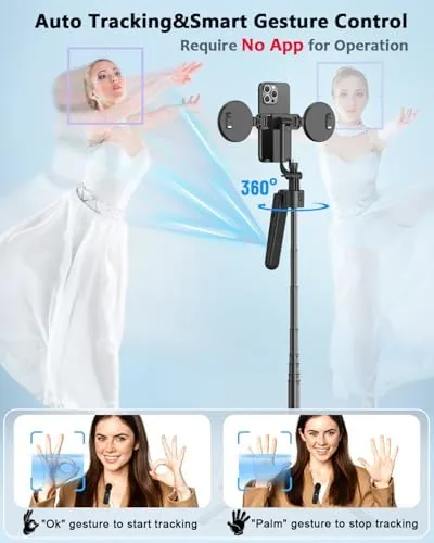 Close look at the Vlogging Kit for iPhone/Android, 63"Auto Face Tracking Tripod for iPhone build quality
