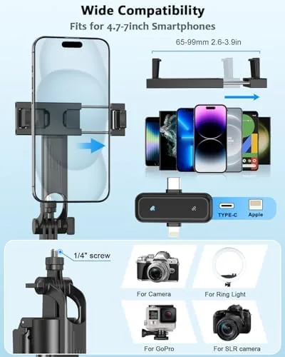 The Vlogging Kit for iPhone/Android, 63"Auto Face Tracking Tripod for iPhone compared in context