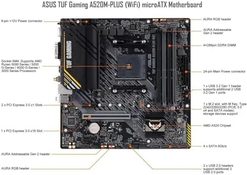 The Ryzen 5 5500 CPU installed in the AM4 socket on the ASUS board