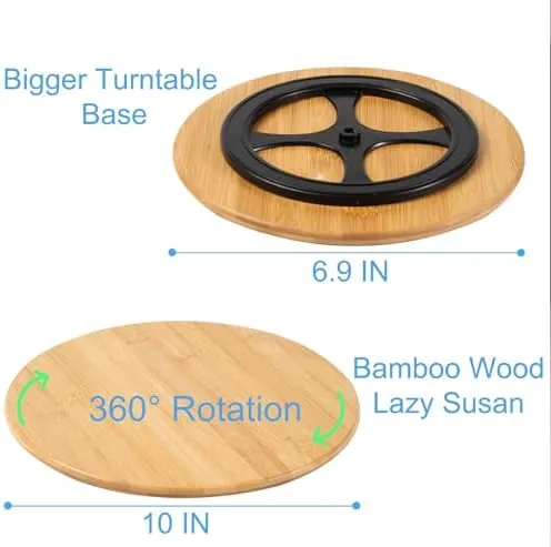 The bamboo turntable next to a clear plastic turntable for comparison