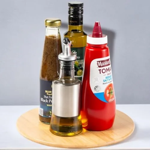 A coffee and tea station using the bamboo lazy susan for syrups and supplies
