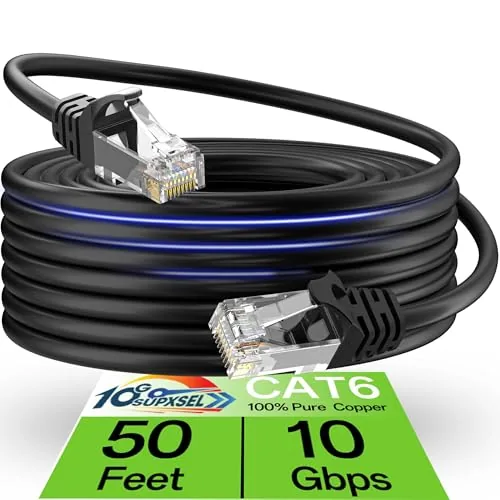 Cat 6 Ethernet Cable 50FT Outdoor&Indoor, Cat6 Ethernet Patch Cable 10Gbps, High-Speed UTP Cat6 Review: Tested and Rated
