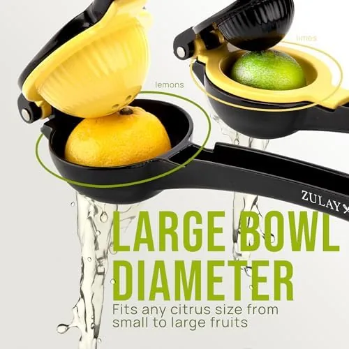 Close up of the cast aluminum body and bowl texture on the Zulay lemon squeezer
