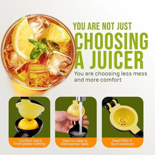Fresh lemon juice flowing through the strainer holes into a glass below