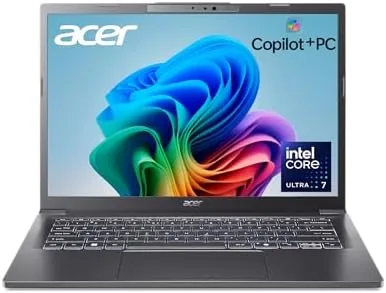 The Acer Aspire 14 AI open on a desk in a well-lit home office